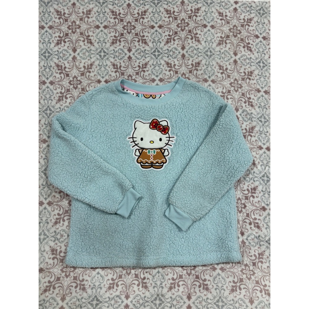 Hello Kitty Sanrio Gingerbread Fleece Sleep Top Blue Sherpa Pullover Medium